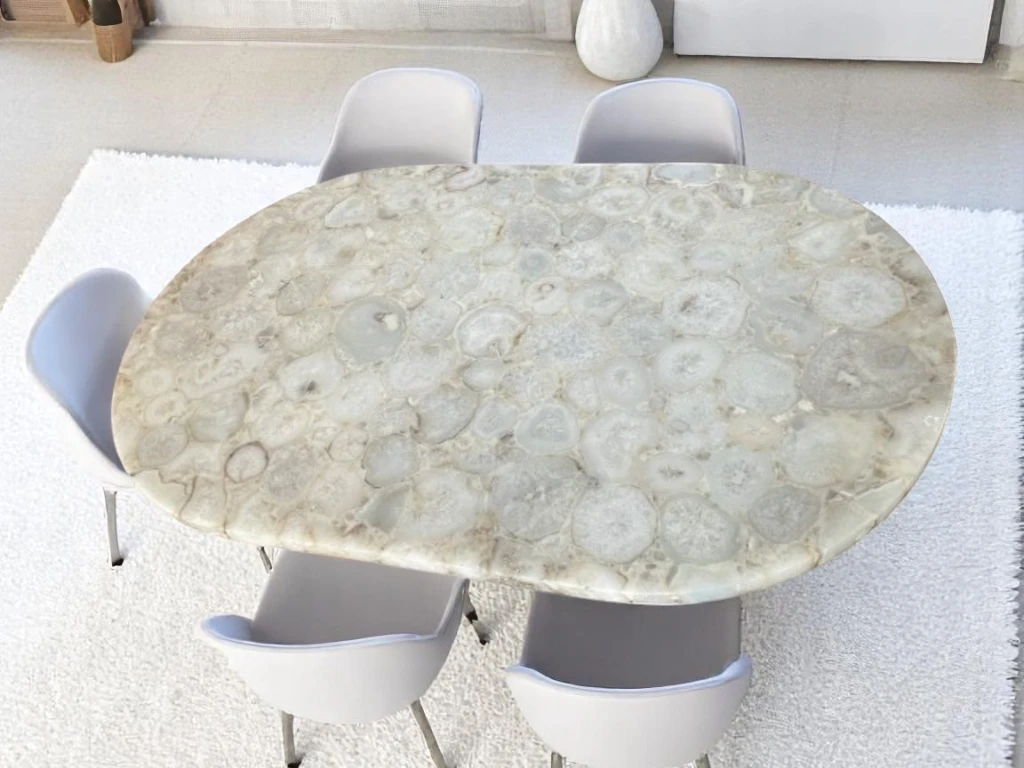 Natural White Agate Oval Dining Table : Elevate Your Dining Space